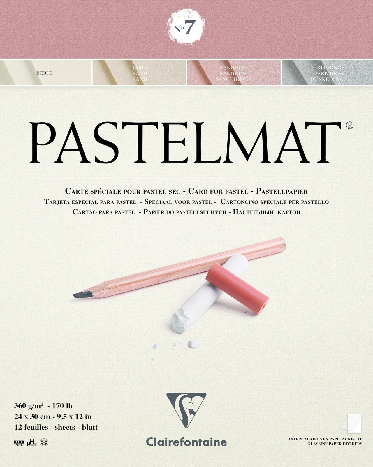 Vázlattömb Clairefontaine Pastelmat Glued Pad N7 24 x 30 cm 360 g Vázlattömb