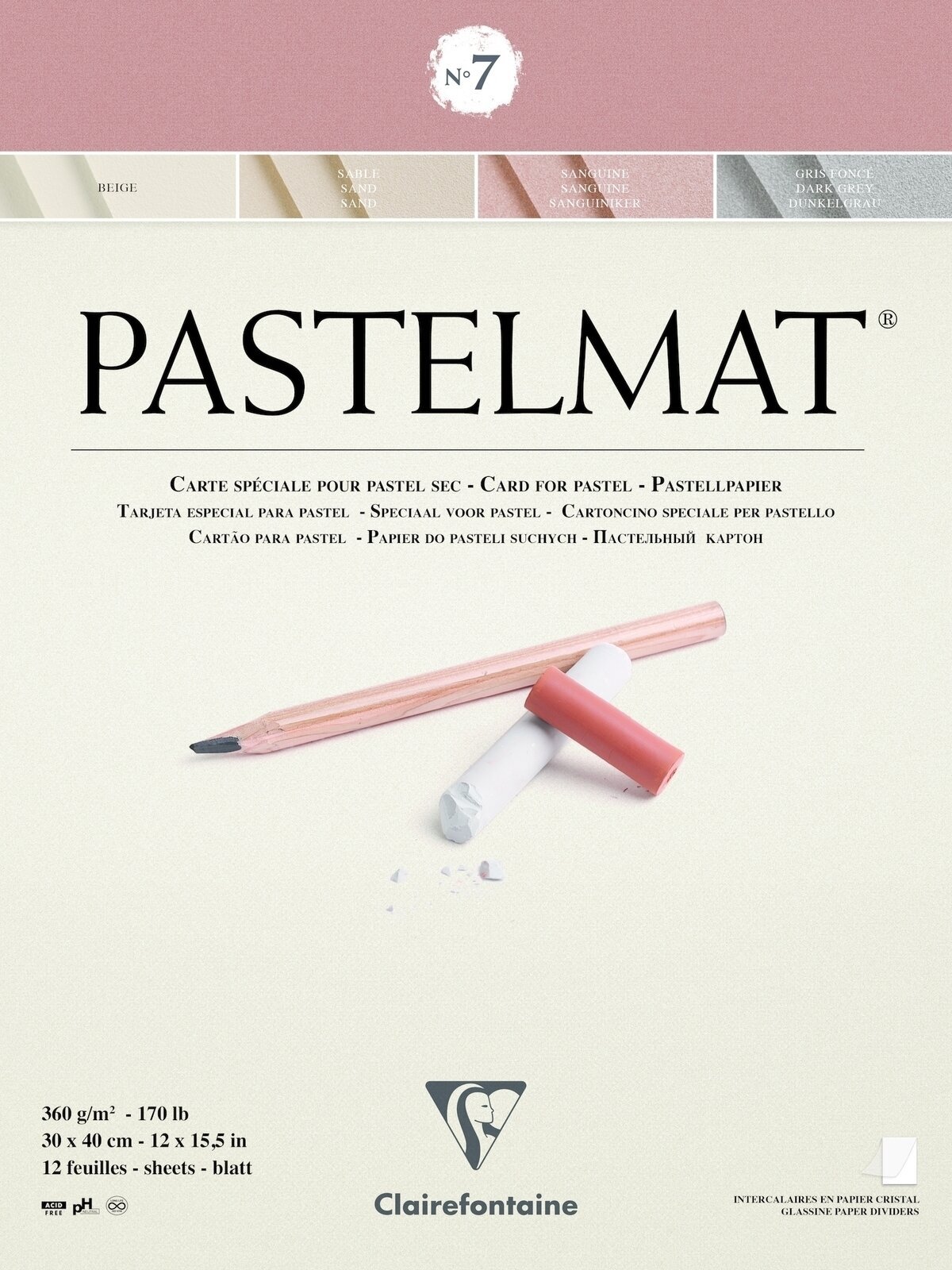 Скицник Clairefontaine Pastelmat Glued Pad N7 30 x 40 cm 360 g Скицник