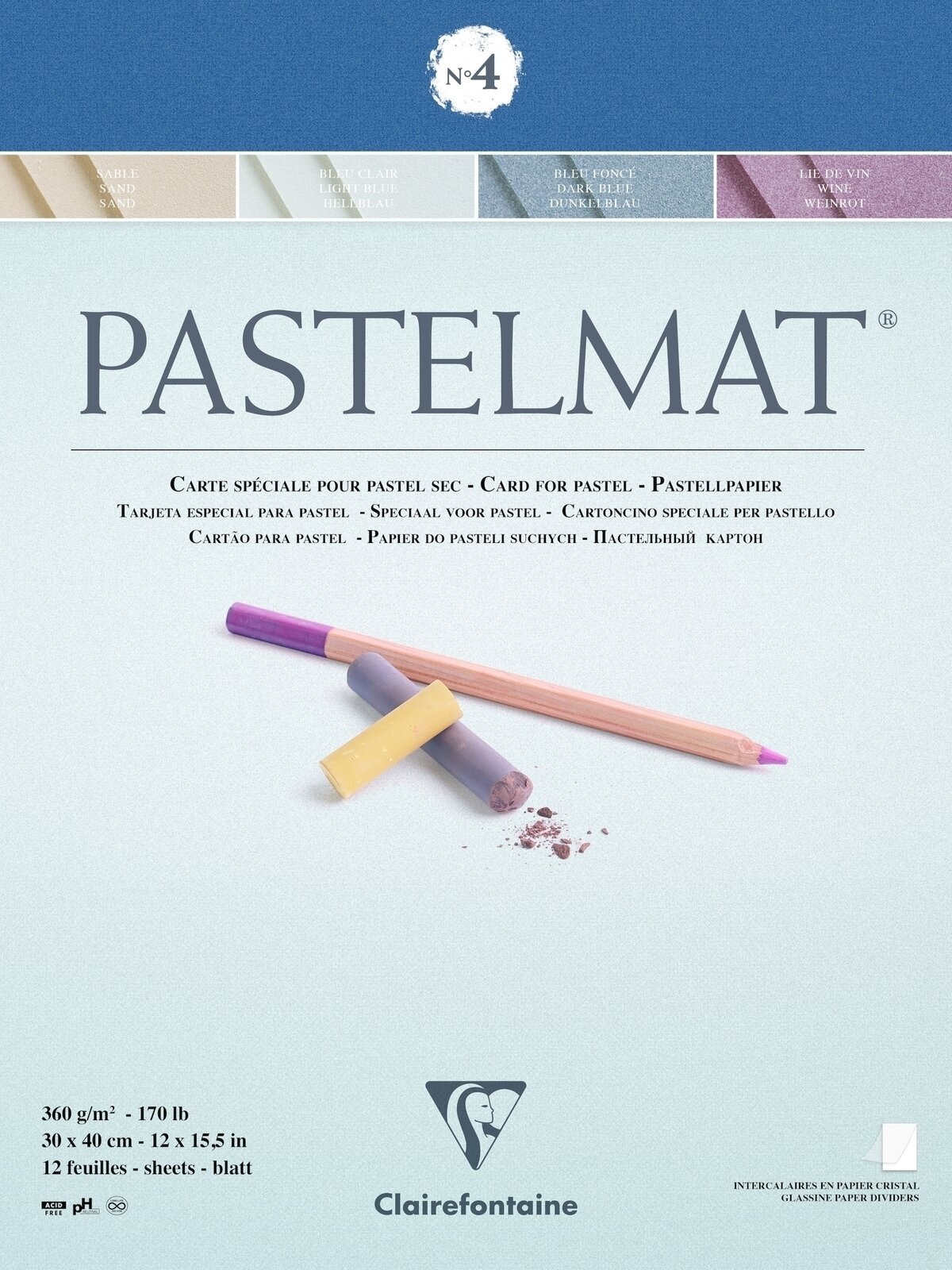 Skizzenbuch Clairefontaine Pastelmat Glued Pad N4 30 x 40 cm 360 g Skizzenbuch