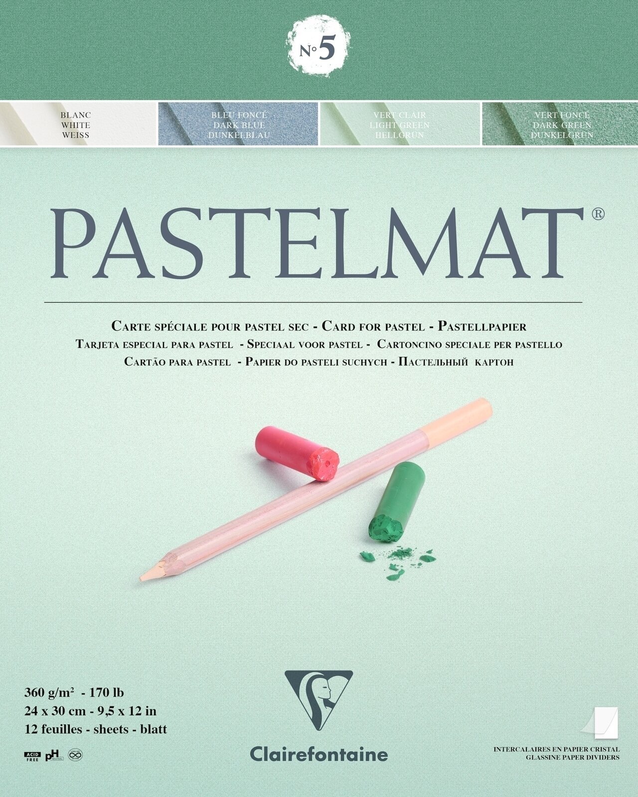 Скицник Clairefontaine Pastelmat Glued Pad N5 24 x 30 cm 360 g Скицник