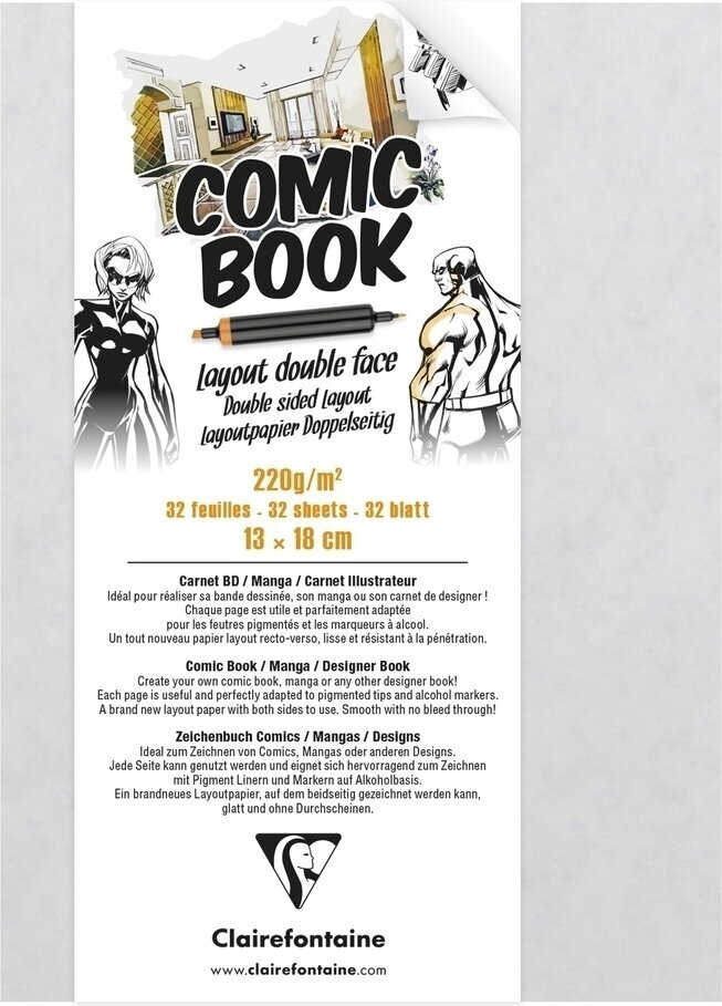 Schetsboek Clairefontaine Comic Book Layout Double Sided Paper 13 x 18 cm 220 g Schetsboek