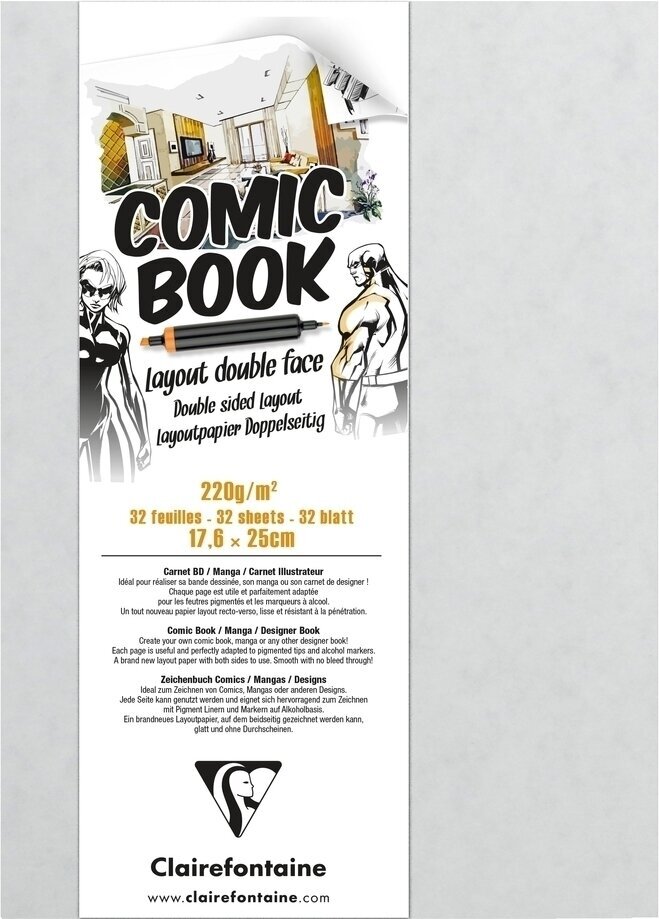 Schetsboek Clairefontaine Comic Book Layout Double Sided Paper 17,6 x 25 cm 220 g Schetsboek