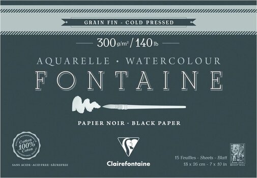 Sketchbook Clairefontaine Fontaine Black Cold-Pressed Glued Pad On 4 Sides 18 x 26 cm 300 g Sketchbook - 1