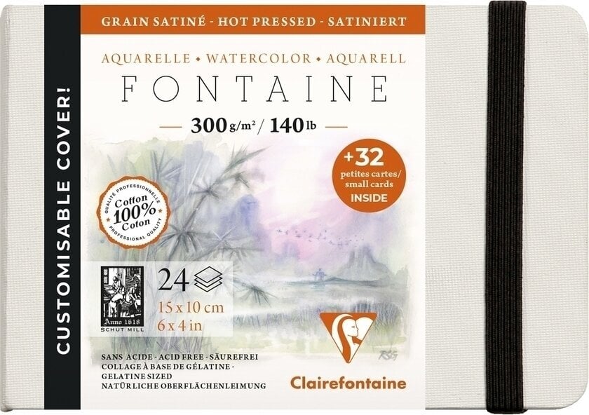 Скицник Clairefontaine Fontaine Hot-Pressed Hardbound Book + 32 Cards 10 x 15 cm 300 g Скицник