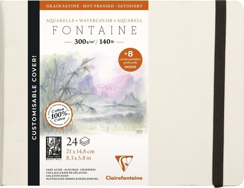 Livro de desenho Clairefontaine Fontaine Hot-Pressed Hardbound Book + 8 Postcards A5 300 g Livro de desenho