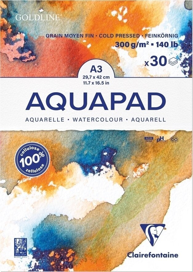 Livro de desenho Clairefontaine Goldline Aquapad Glued Pad A3 300 g Livro de desenho