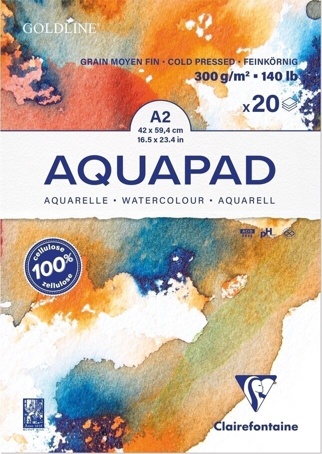 Vázlattömb Clairefontaine Goldline Aquapad Glued Pad A2 300 g Vázlattömb