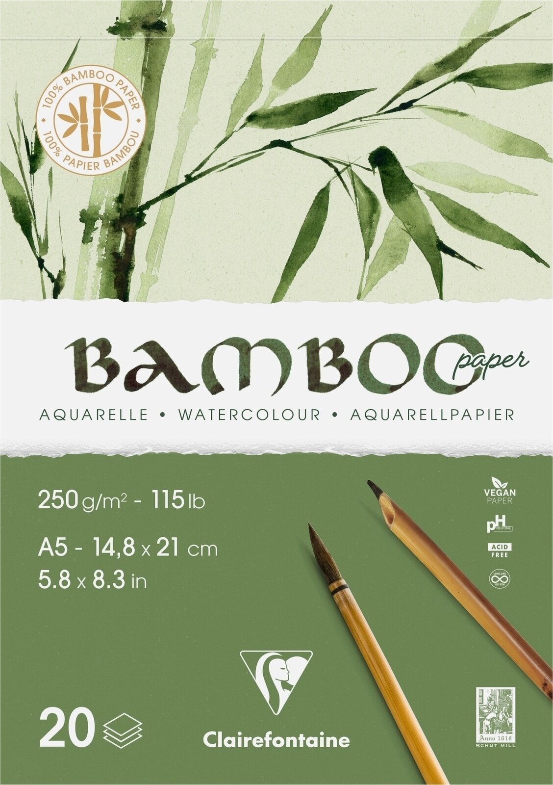 Schetsboek Clairefontaine Bamboo Glued Pad On 1 Side A5 250 g Schetsboek