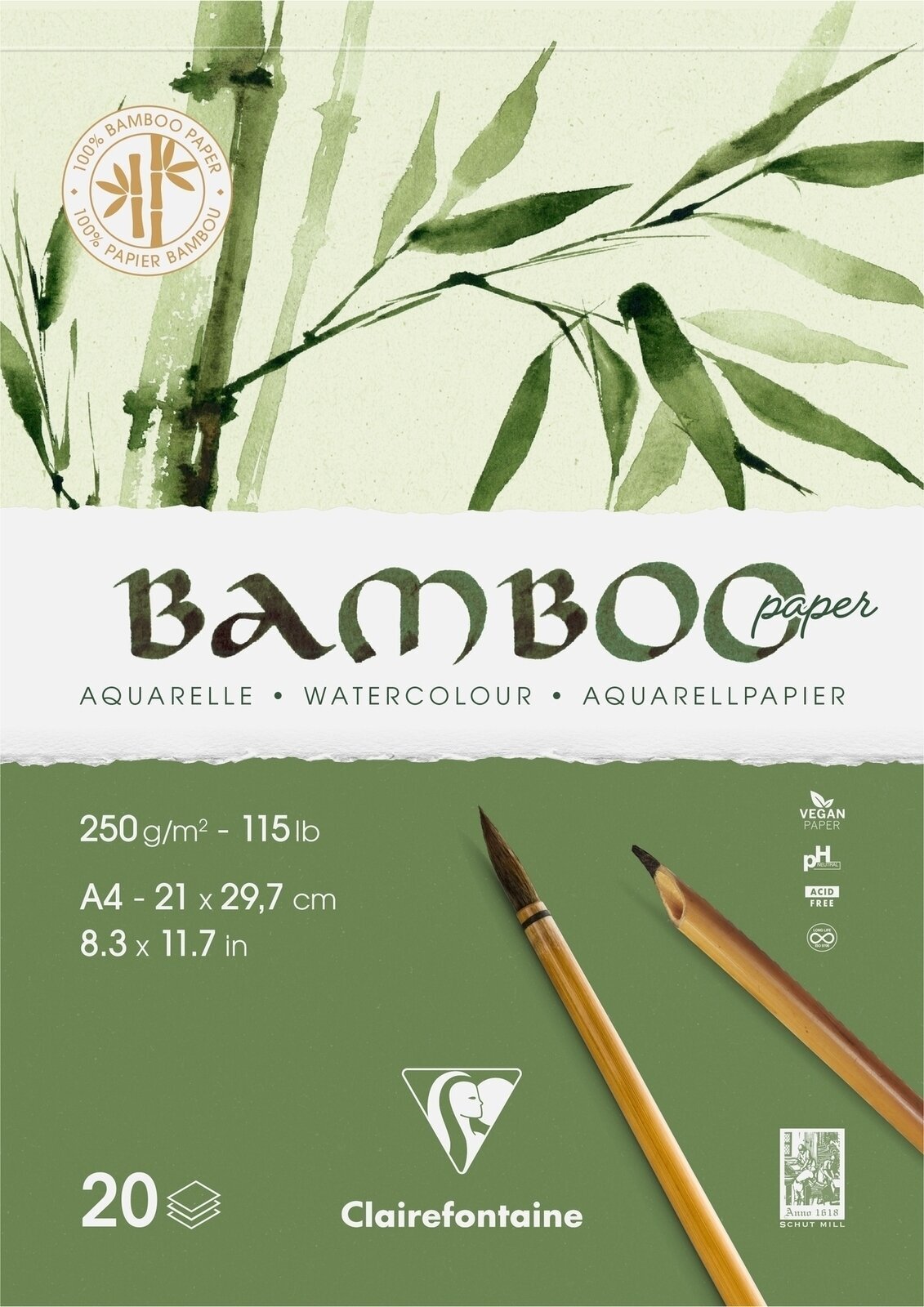 Sketchbook Clairefontaine Bamboo Glued Pad On 1 Side A4 250 g Sketchbook