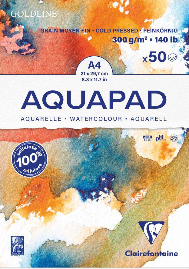 Carnet de croquis Clairefontaine Goldline Aquapad Glued Pad A4 300 g Carnet de croquis