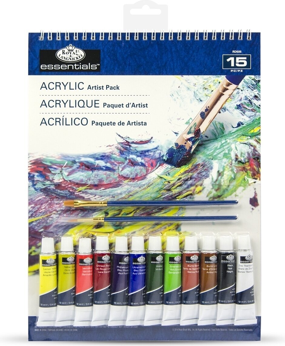 Peinture acrylique Royal & Langnickel Starter Kit Ensemble de peintures acryliques 12 x 12 ml 15 pièces