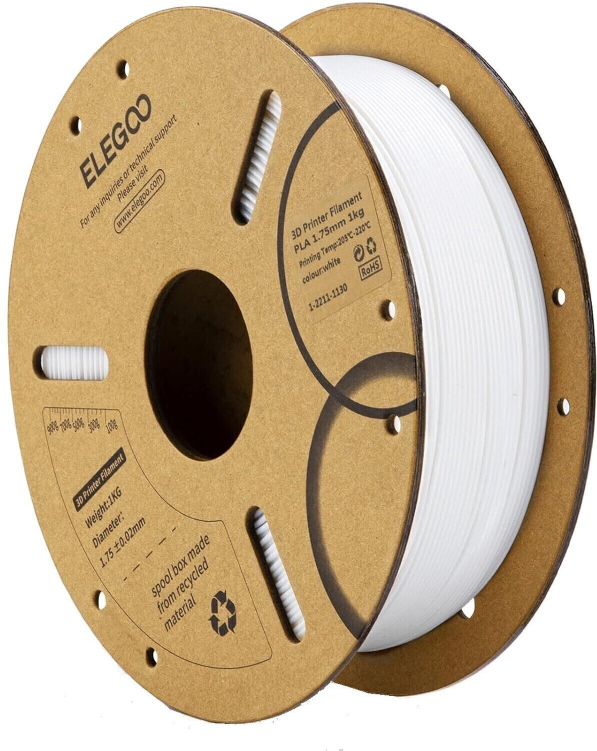 Filamento Elegoo PLA Filamento 1,75 mm 1 kg White