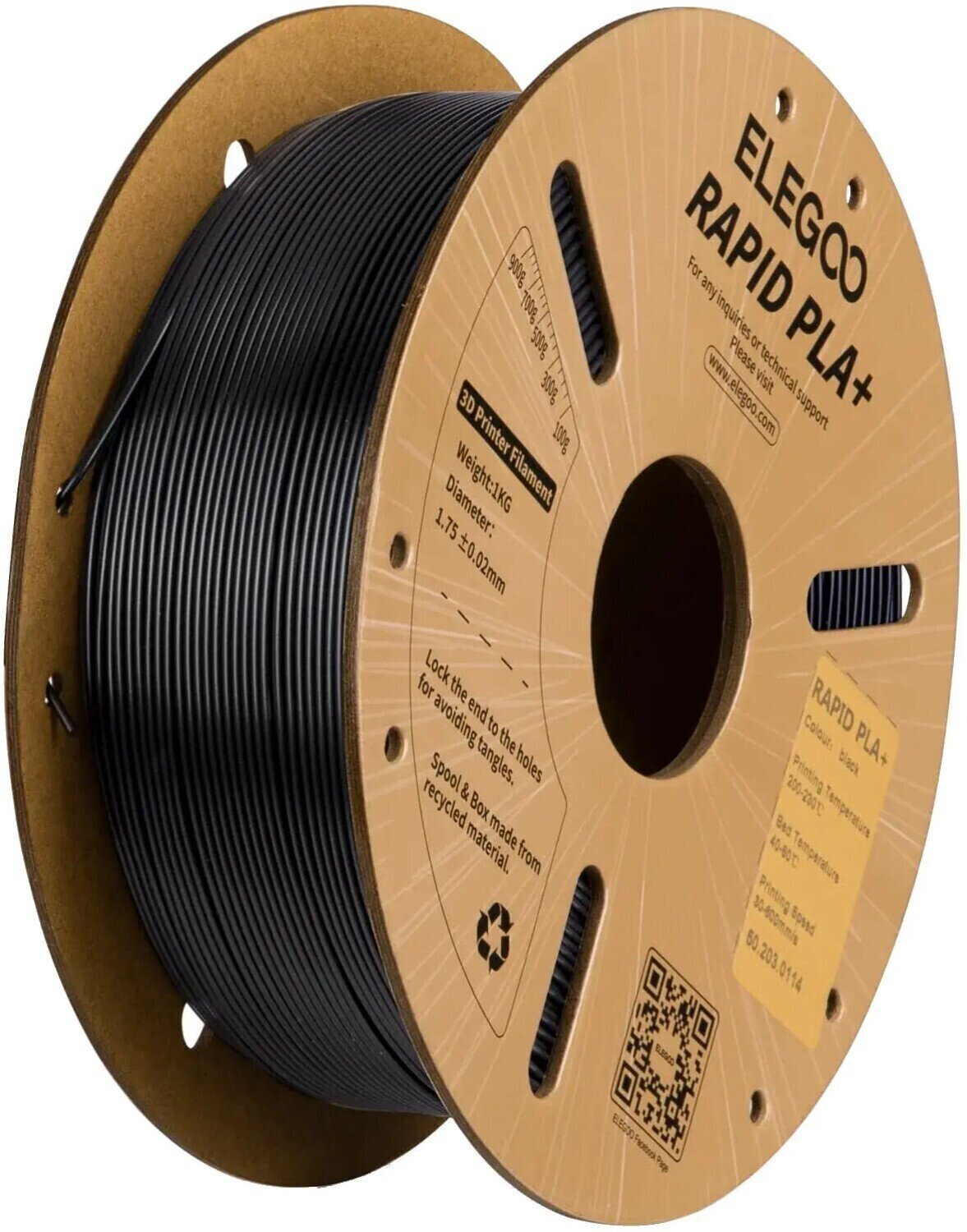 Hehkulanka Elegoo Rapid PLA+ Hehkulanka 1,75 mm 1 kg Black