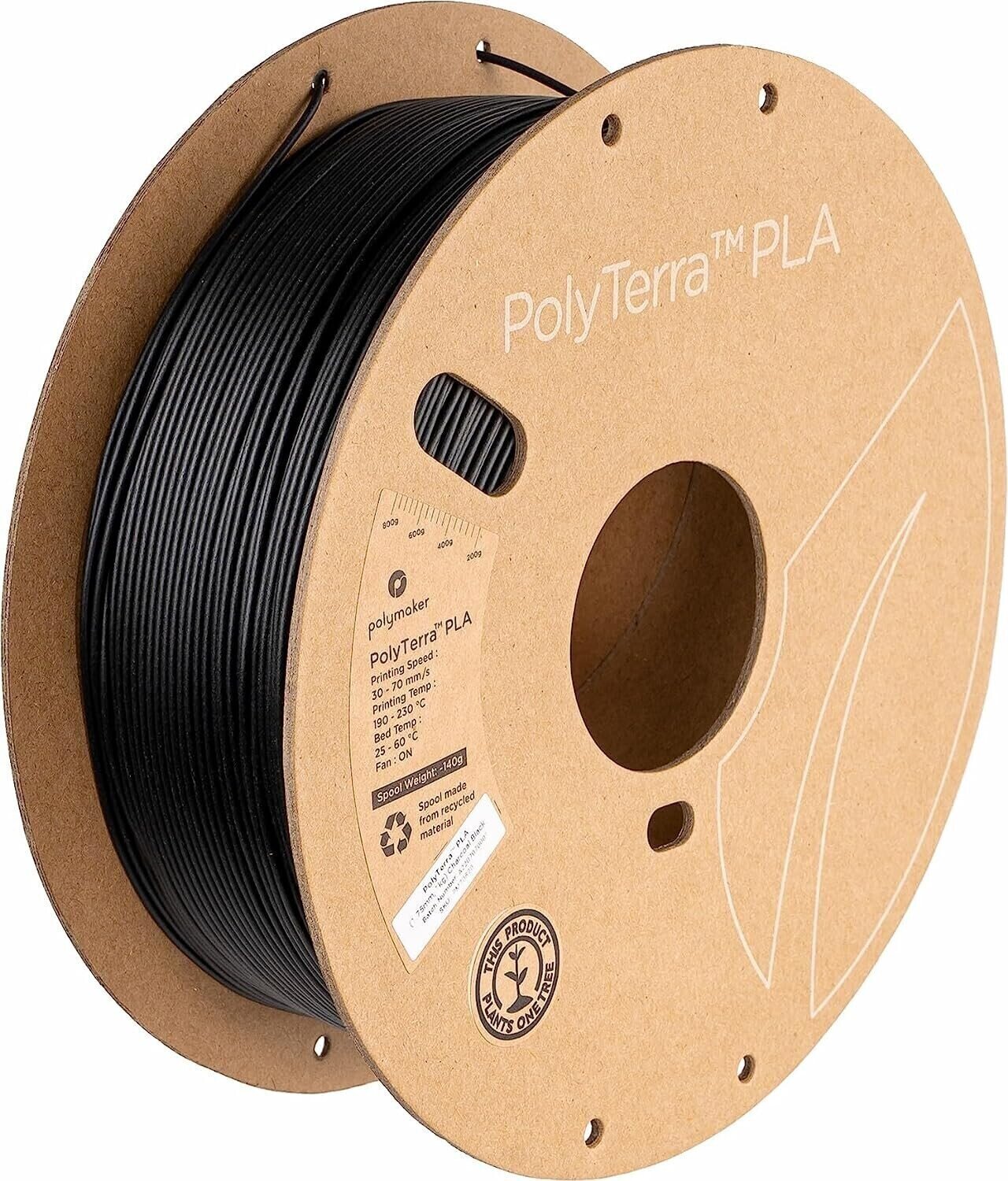 Нажежаема жичка Polymaker PolyTerra PLA Нажежаема жичка 1,75 mm 1 kg Charcoal Black