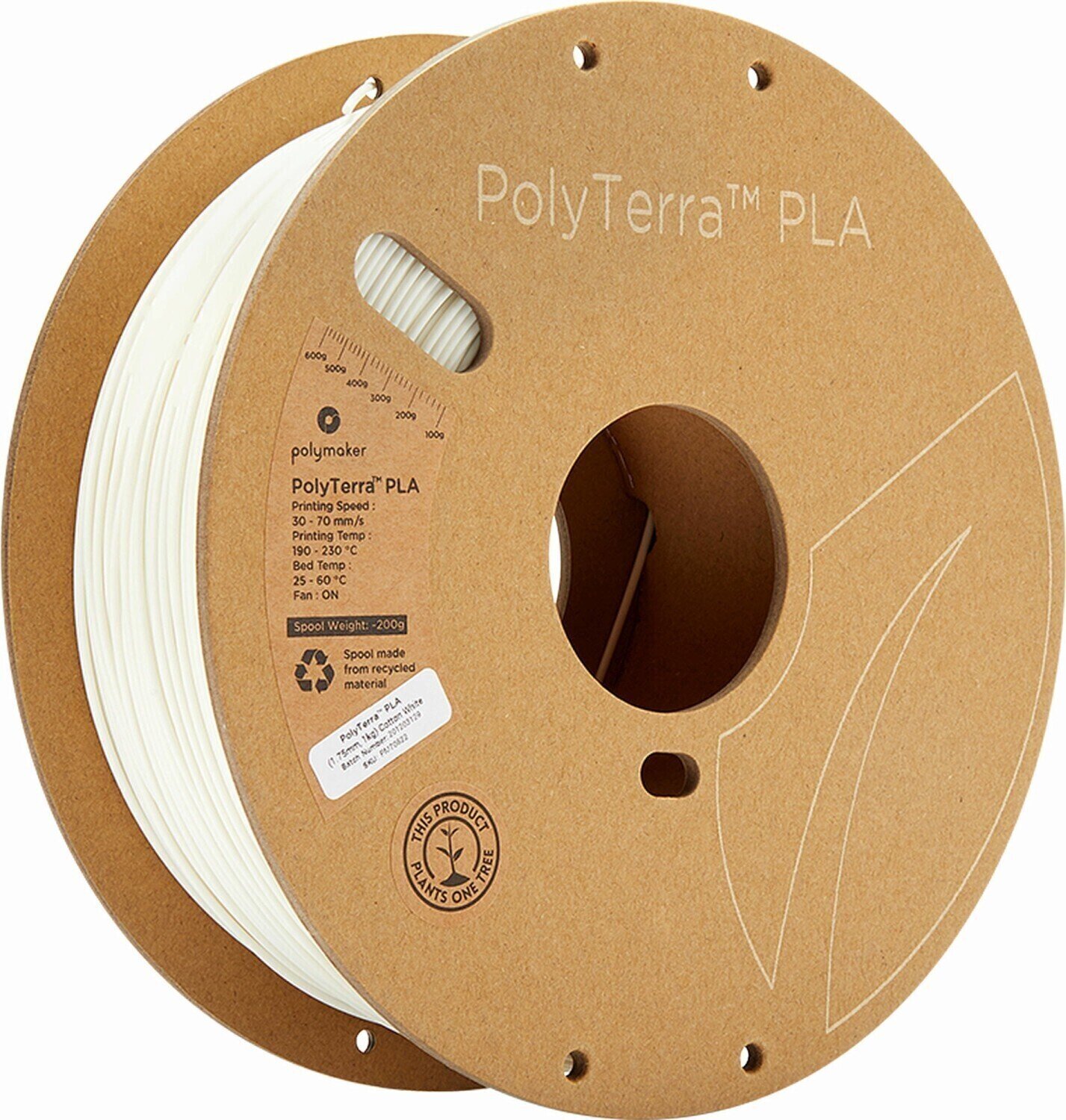 Žarna nit Polymaker PolyTerra PLA Žarna nit 1,75 mm 1 kg Cotton White