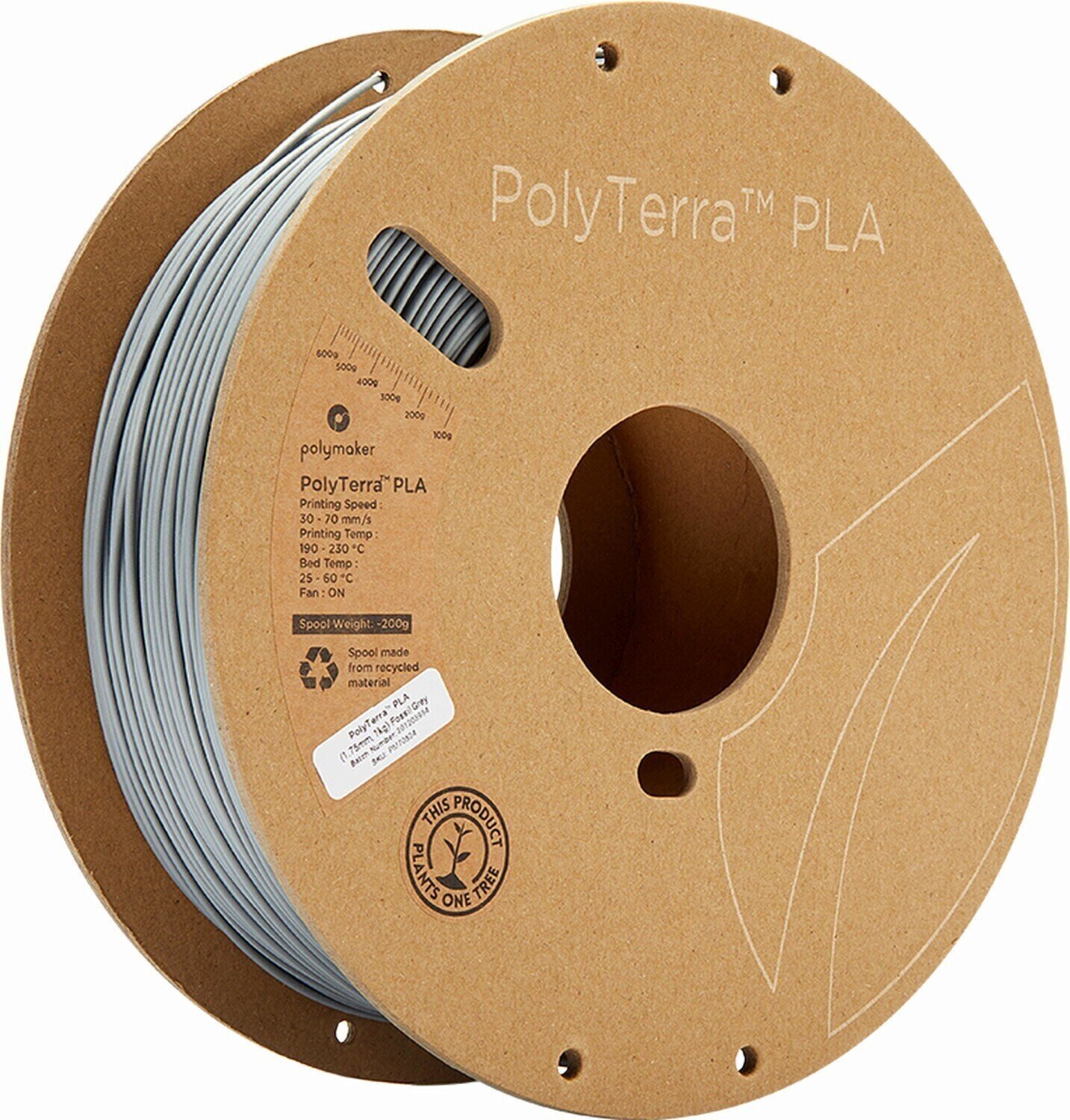 Gloeidraad Polymaker PolyTerra PLA Gloeidraad 1,75 mm 1 kg Fossil Grey