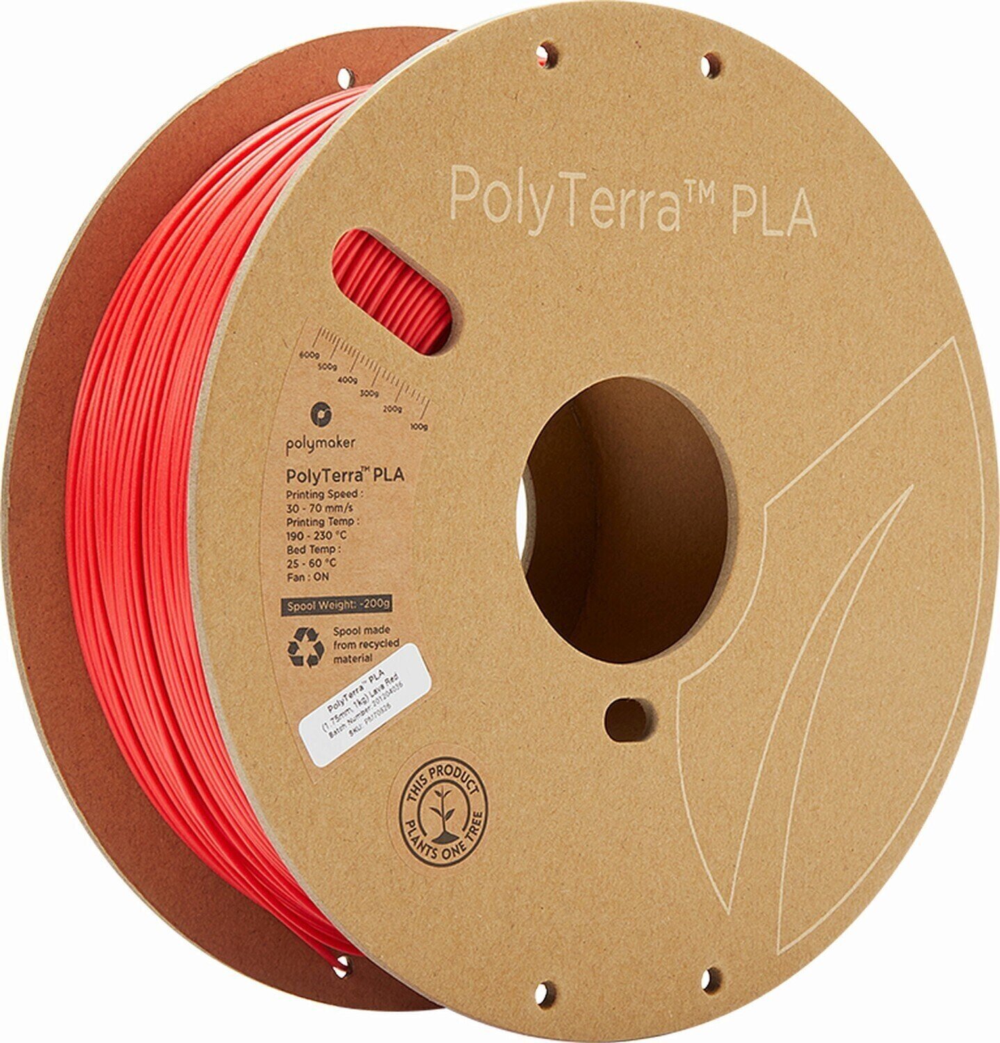 Szál Polymaker PolyTerra PLA Szál 1,75 mm 1 kg Lava Red