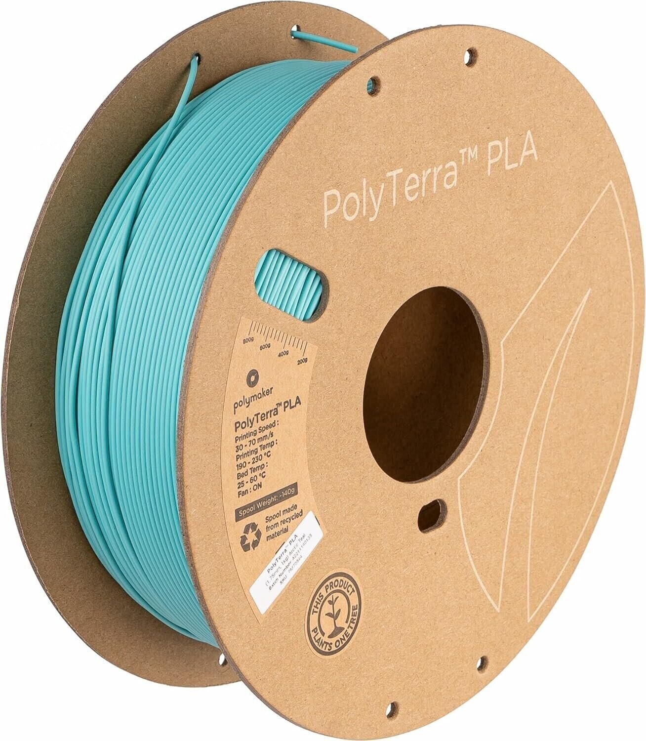 Filament Polymaker PolyTerra PLA Filament 1,75 mm 1 kg Arctic Teal