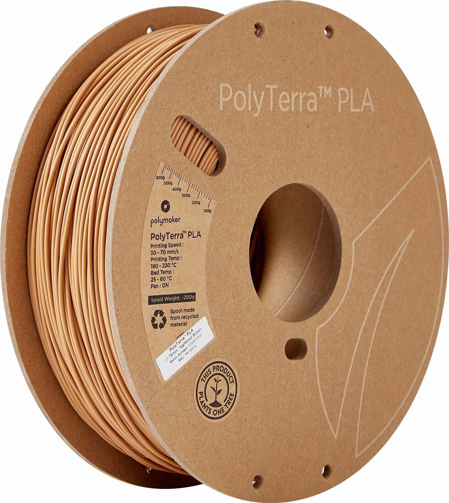 Žarna nit Polymaker PolyTerra PLA Žarna nit 1,75 mm 1 kg Wood Brown