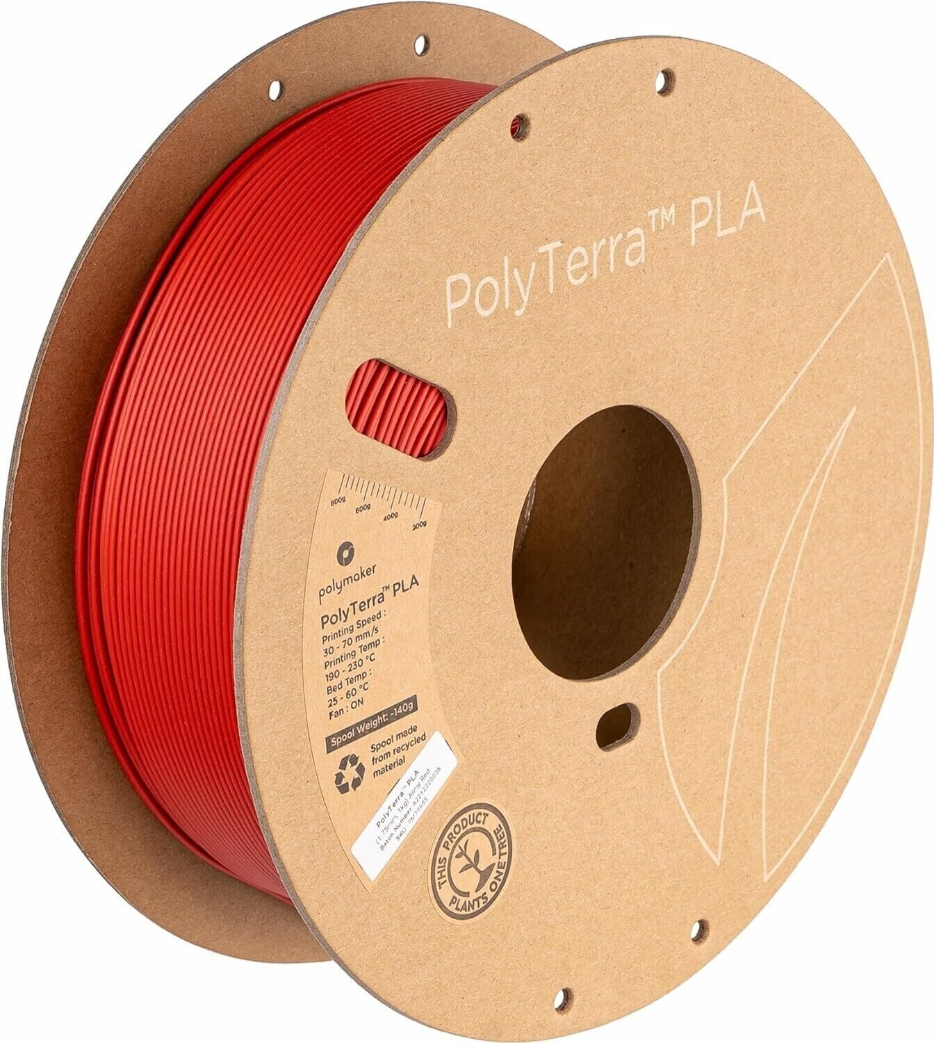 Tråd Polymaker PolyTerra PLA Tråd 1,75 mm 1 kg Army Red