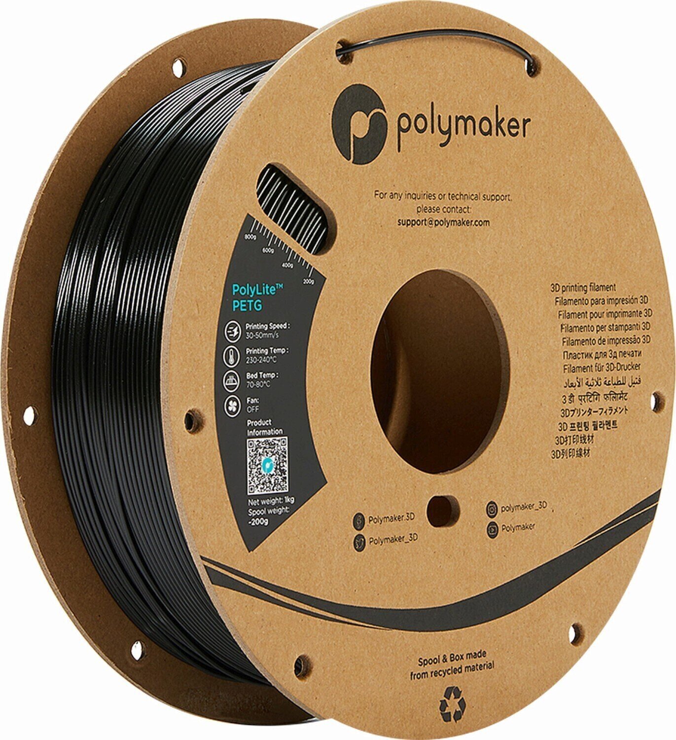 Szál Polymaker PolyLite PETG Szál 1,75 mm 1 kg Black