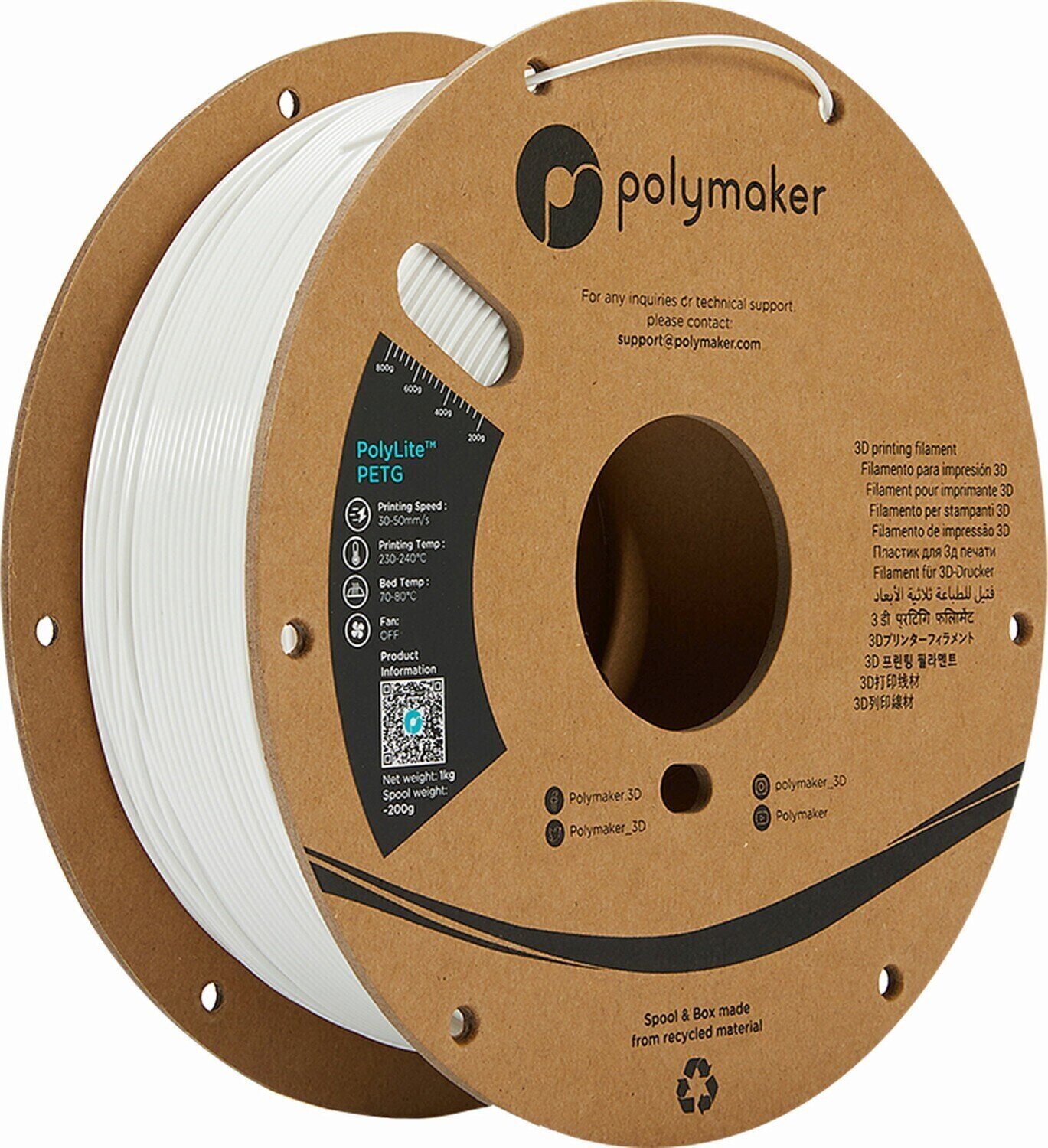 Hehkulanka Polymaker PolyLite PETG Hehkulanka 1,75 mm 1 kg White