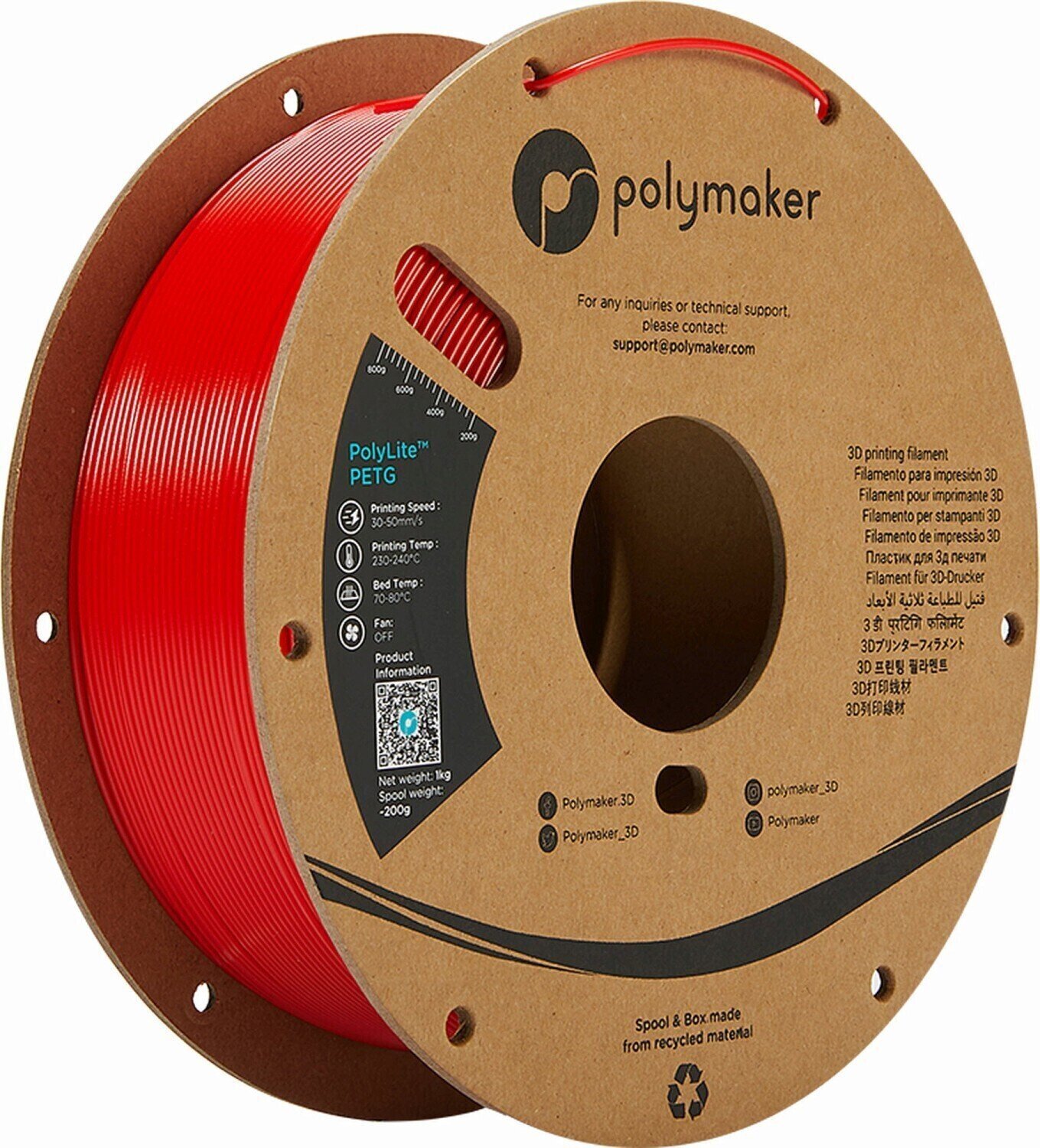 Szál Polymaker PolyLite PETG Szál 1,75 mm 1 kg Red