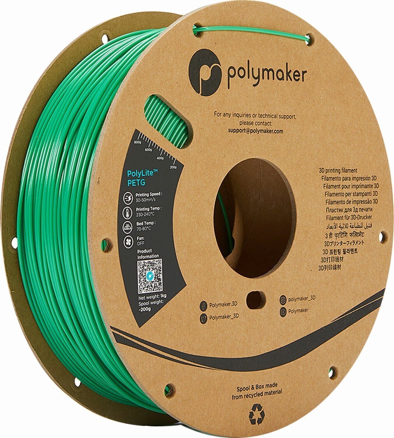 Filamento Polymaker PolyLite PETG Filamento 1,75 mm 1 kg Green