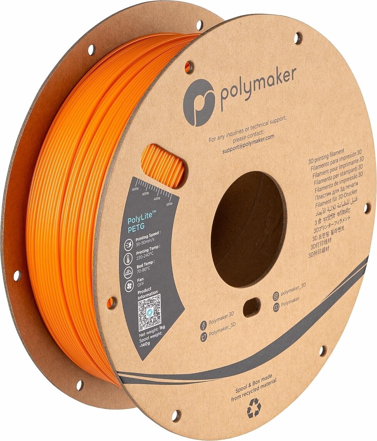 Szál Polymaker PolyLite PETG Szál 1,75 mm 1 kg Orange