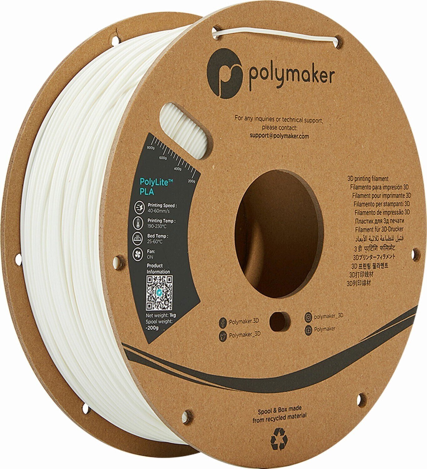 Szál Polymaker PolyLite PLA Szál 1,75 mm 1 kg White