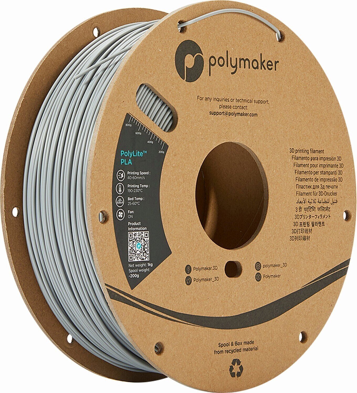 Hehkulanka Polymaker PolyLite PLA Hehkulanka 1,75 mm 1 kg Grey