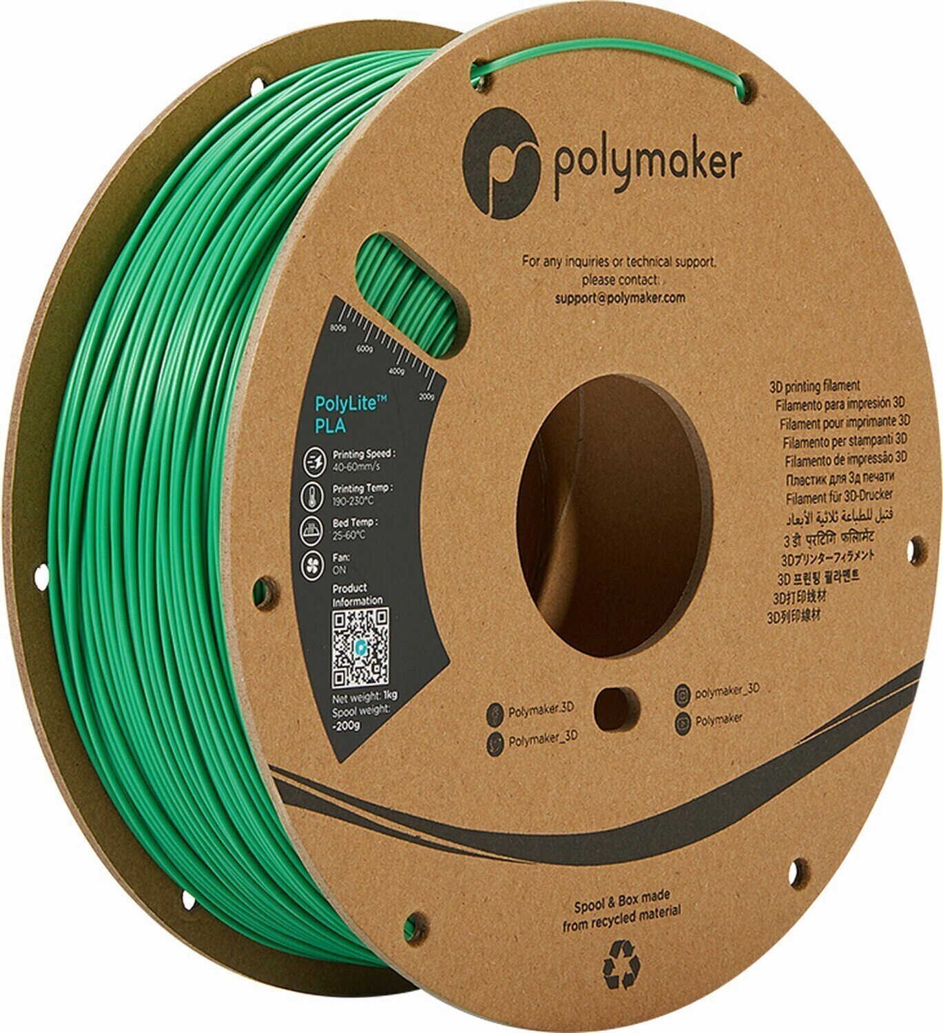 Filament Polymaker PolyLite PLA Filament 1,75 mm 1 kg Green