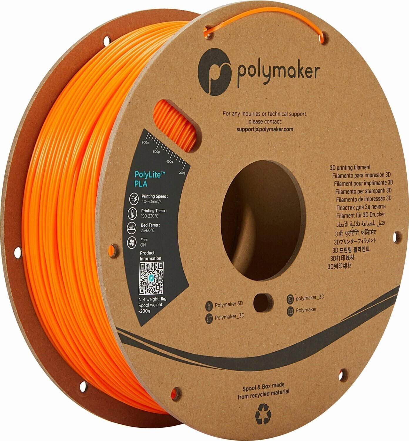 Szál Polymaker PolyLite PLA Szál 1,75 mm 1 kg Orange