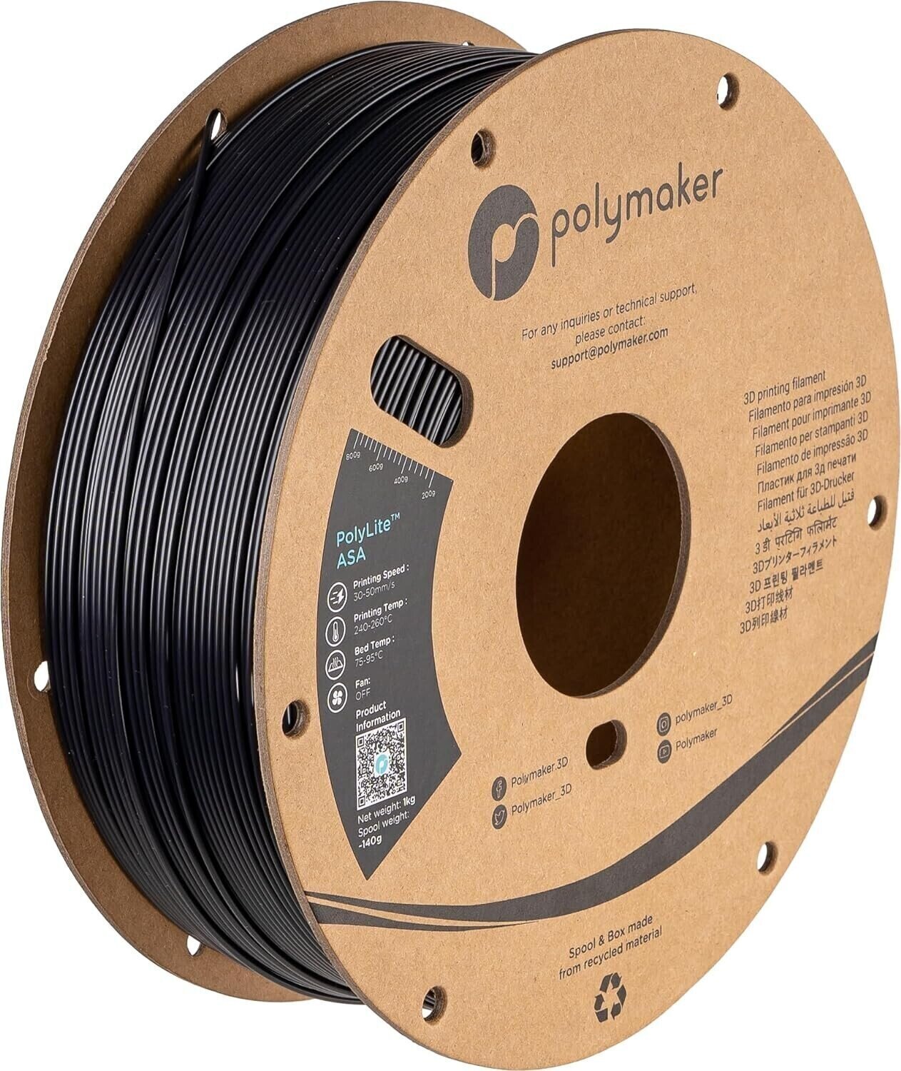 Filament Polymaker PolyLite PLA ASA Filament 1,75 mm 1 kg Black