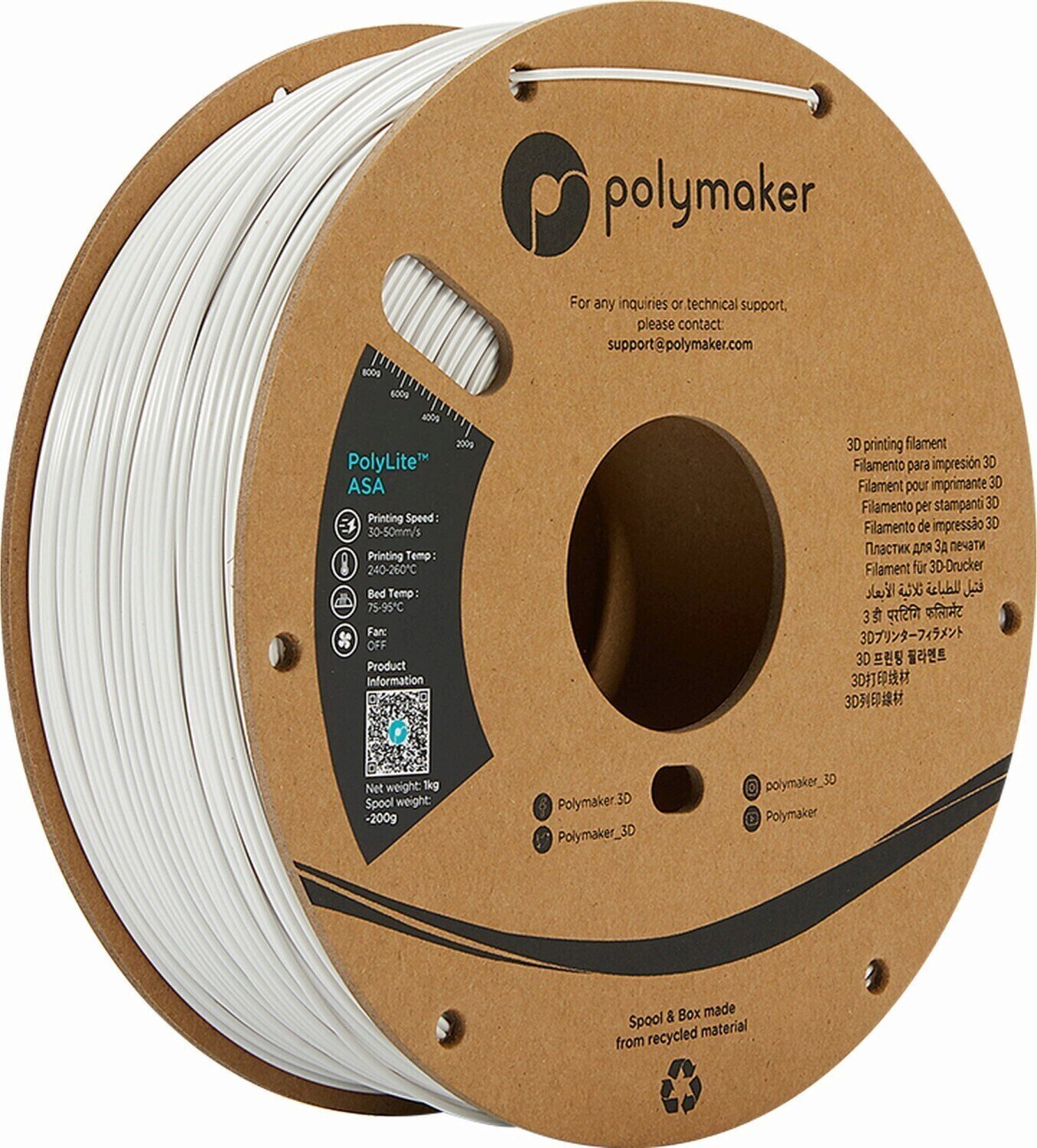 Hehkulanka Polymaker PolyLite PLA ASA Hehkulanka 1,75 mm 1 kg White