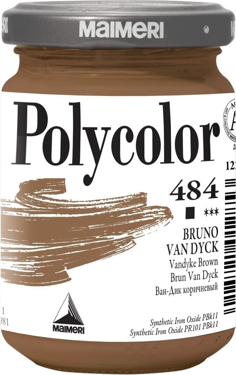 Colore acrilico Maimeri Vynil Polycolor Colori acrilici Vandyke Brown 484 140 ml 1 pz