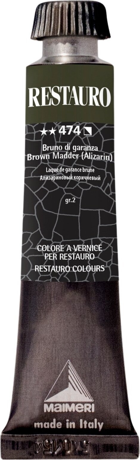 Peinture pour restauration Maimeri Varnish Restauro Peinture de restauration Brown Madder(Alizarin) 474 20 ml 1 pc