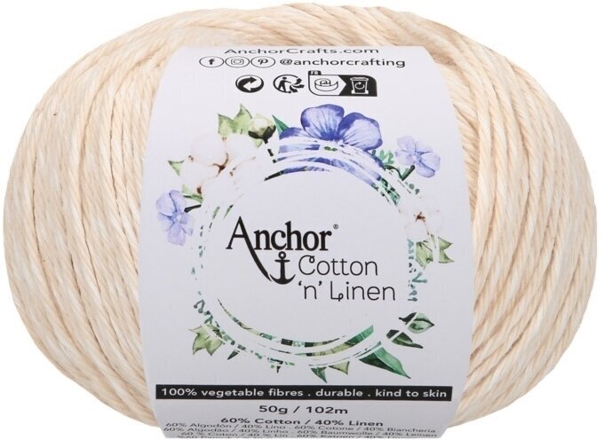 Häkelgarn Anchor Cotton 'n' Linen 00001 Snowdropearl Häkelgarn