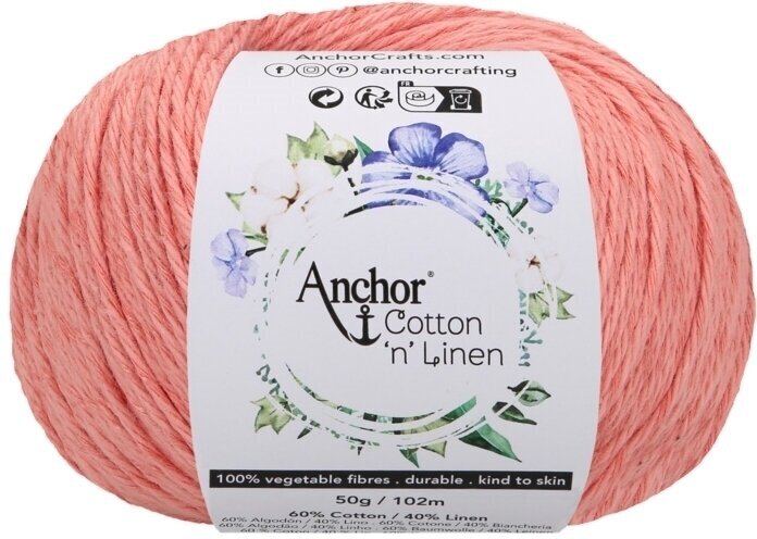 Horgolt fonal Anchor Cotton 'n' Linen 00016 Rose Horgolt fonal