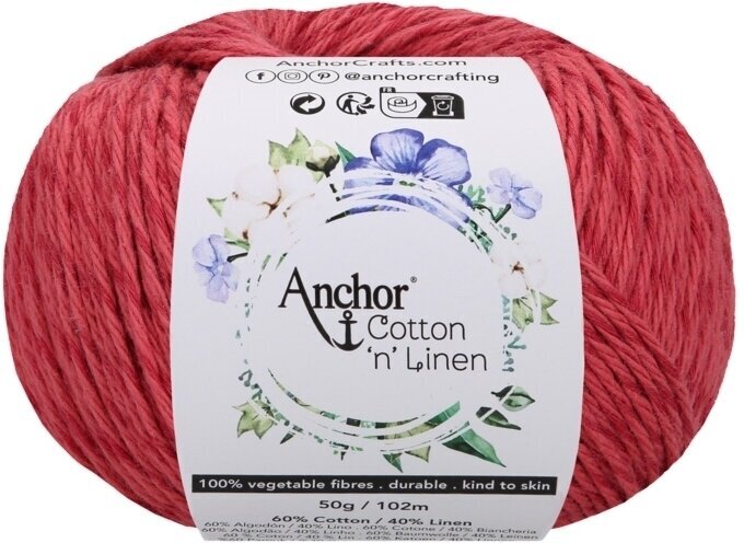 Hæklet garn Anchor Cotton 'n' Linen 00017 Raspberry Hæklet garn