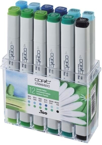 Pixur cu pâslă Copic Classic Refill cerneală Environment Colours 12 buc