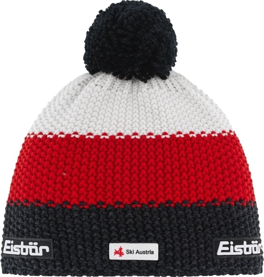 Ulkoilulakki, kaulanlämmitin Eisbär Star Pompon SKA Beanie Flecked Black/Red/White UNI Ulkoilulakki, kaulanlämmitin