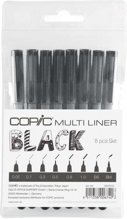 Stylo technique Copic 65.5223 Ensemble de doublures Black 8 pièces