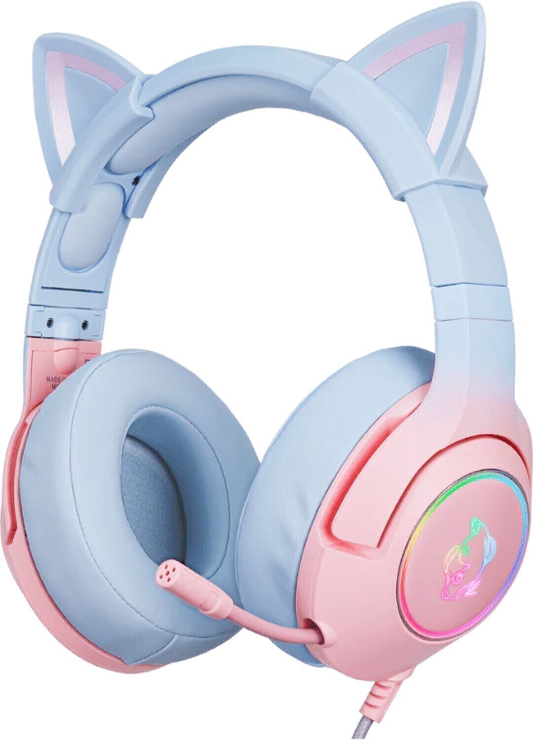 Pc-hoofdtelefoon Onikuma K9 RGB Wired Gaming Headset With Cat Ears Blauw-Roze Pc-hoofdtelefoon