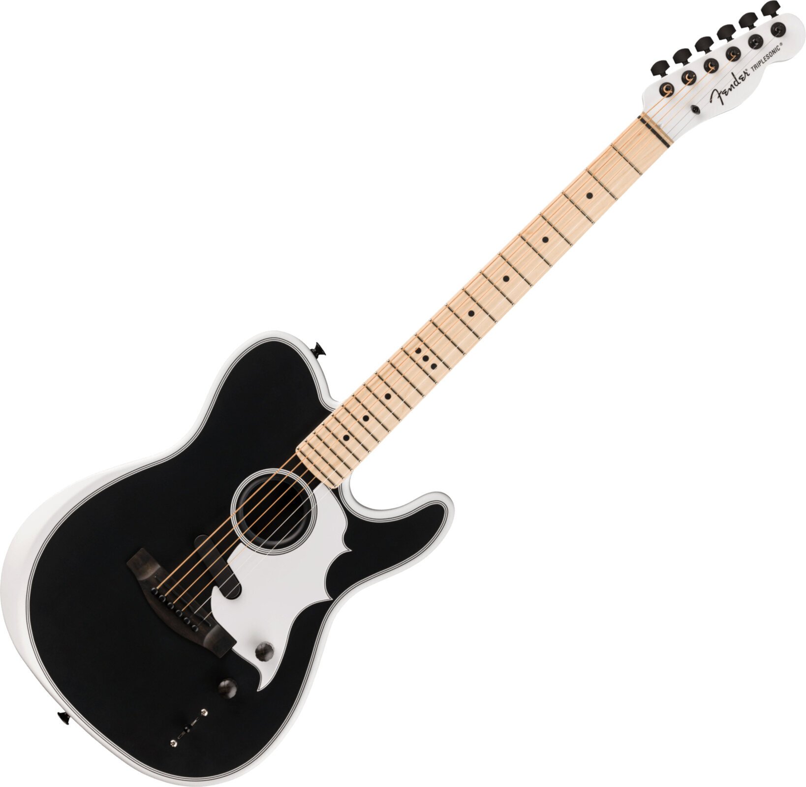 Guitare acoustique-électrique Fender Jack White Triplesonic Acoustasonic Telecaster MN Satin Arctic White with Black Top Guitare acoustique-électrique