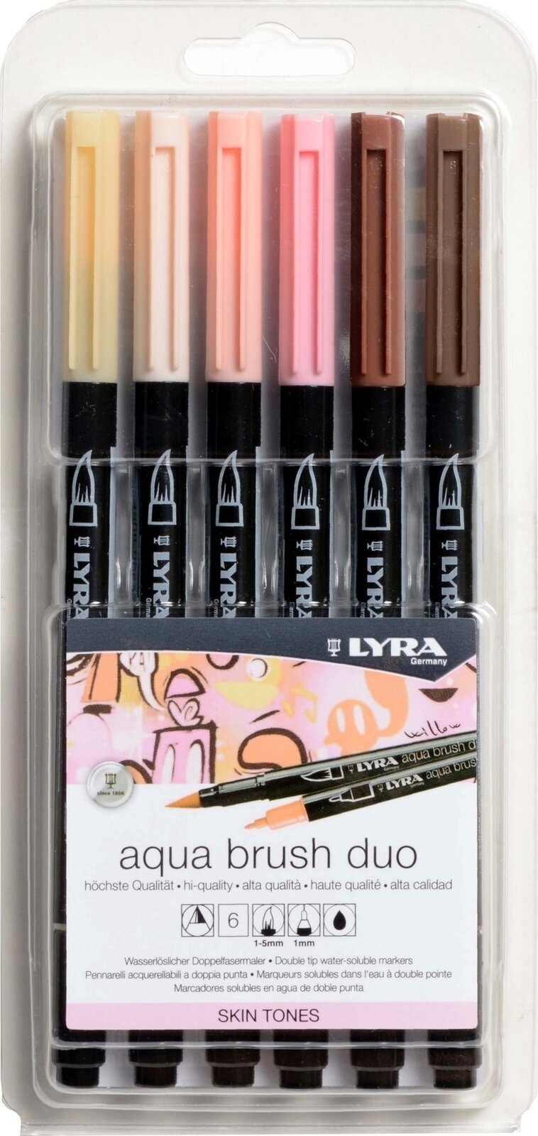 Caneta de feltro Lyra Double Tip Aqua Duo Recarga de tinta Skin Tones 6 un.