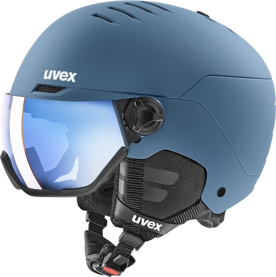 Laskettelukypärä UVEX Wanted Visor Stone/Blue Mat 54-58 cm Laskettelukypärä