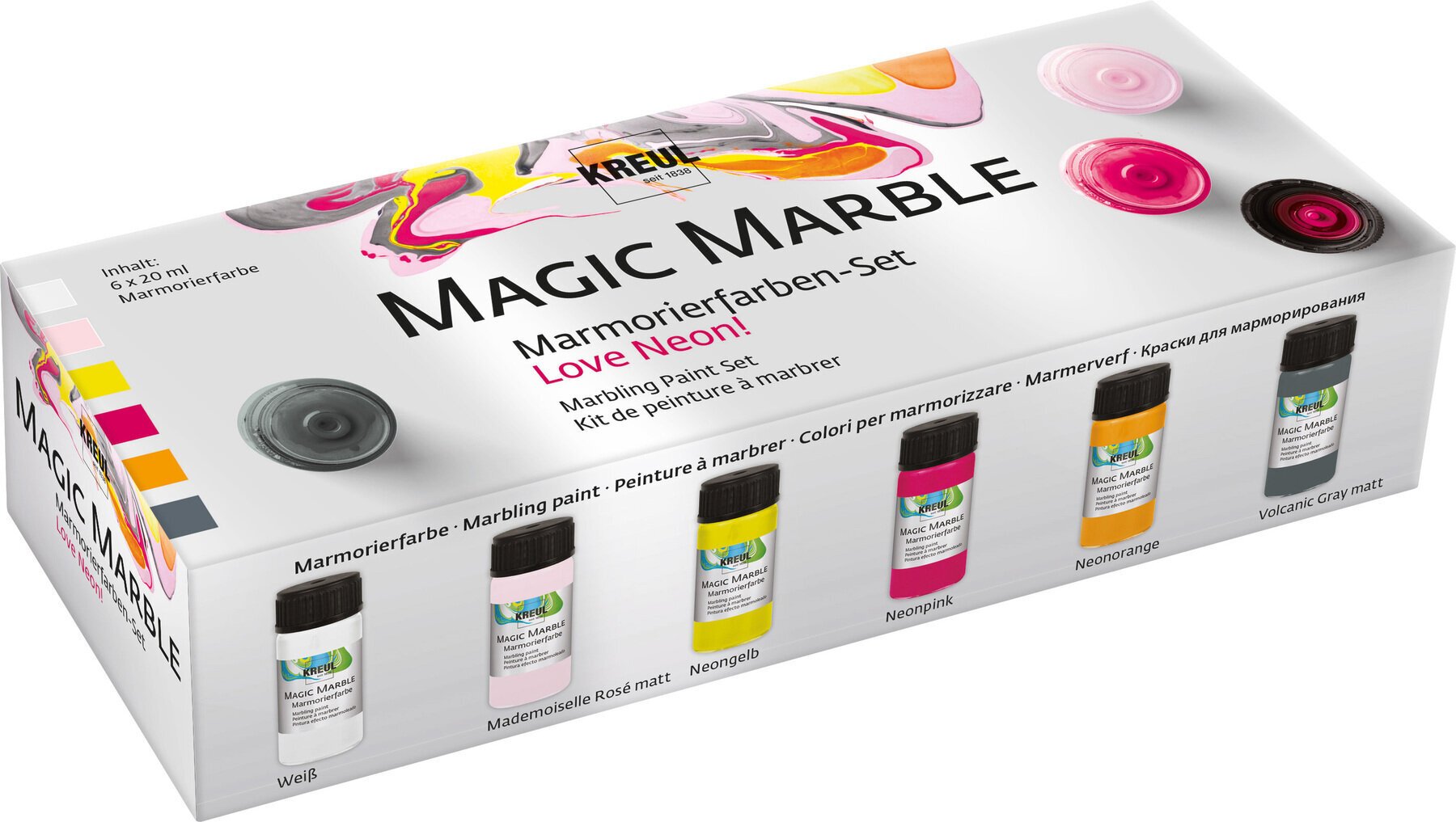 Color Kreul Magic Marble Un conjunto de colores para marmolear. Love Neon! 6 x 20 ml