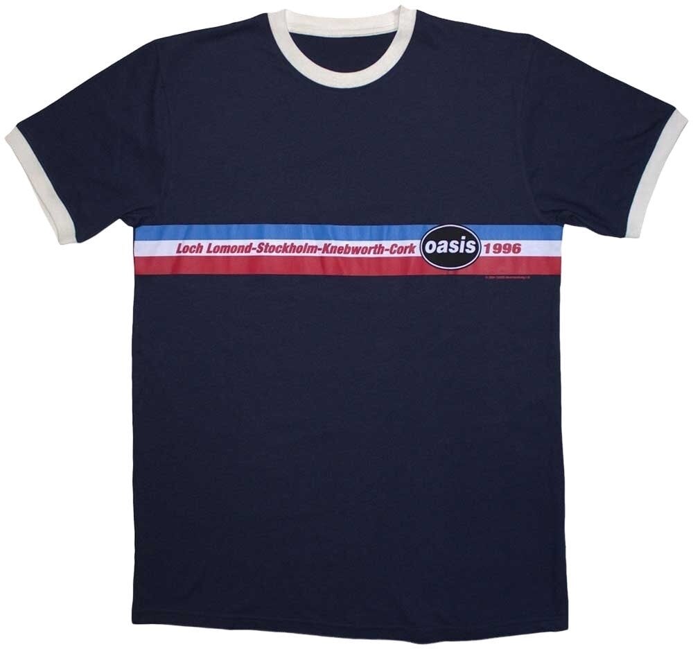 Koszulka Oasis Koszulka 1996 Tour Horizontal Stripes Ringer Unisex Navy Blue 2XL