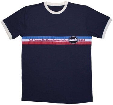 Camiseta de manga corta Oasis Camiseta de manga corta 1996 Tour Horizontal Stripes Ringer Unisex Navy Blue 2XL - 1